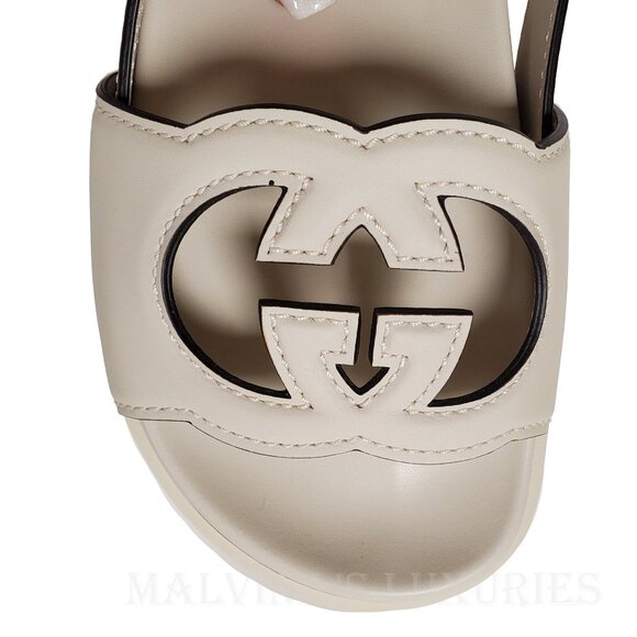 GUCCI SHOES INTERLOCKING G LOGO WHITE LEATHER SLINGBACK SANDALS sz 37.5 7.5 - Picture 11 of 16